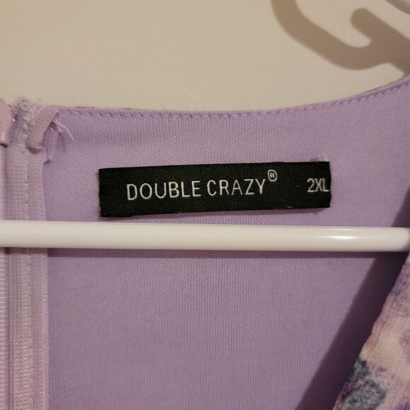 Double Crazy Dress 2xl Knee Length Chiffon Purple Floral Cottagecore Bell Sleeve - Picture 4 of 6